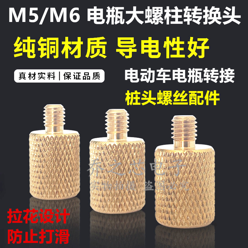 电动车电瓶螺丝柱电瓶转接桩头纯铜蓄电池转换接头M5螺丝接线端子