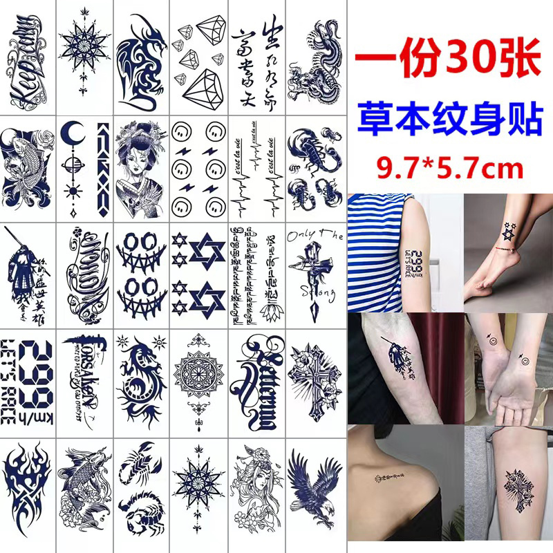 Herbal Juice Tattoo Stickers for Men, Waterproof and Long-Lasting, Women's Scar-Covering Small Pattern High-End Realistic Stickers