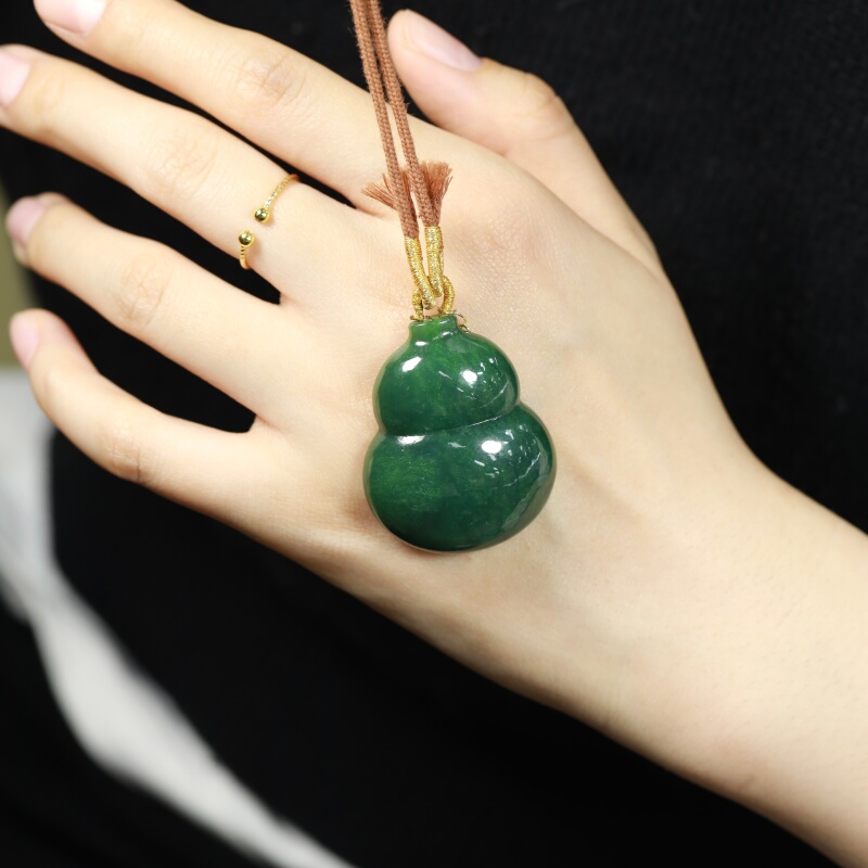 Hetian Jade Spinach Green Pigeon Egg Pendant