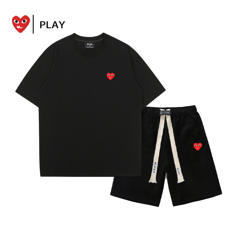 Play Official Casual Sports Suit for Men, New Summer Couple Outfit, Embroidered Short-Sleeved Loose Five-Point Pants Two-Piece Set Play Official Casual Sports Suit for Men, New Summer Couple Outfit, Embroidered Short-Sleeved Loose Five-Point Pants Two-Piece Set