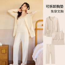 (with chest cushion) Modale Moon Subsuit Three sets of summer thin and postpartum breastfeeding home to be in a pregnant womans pyjamas