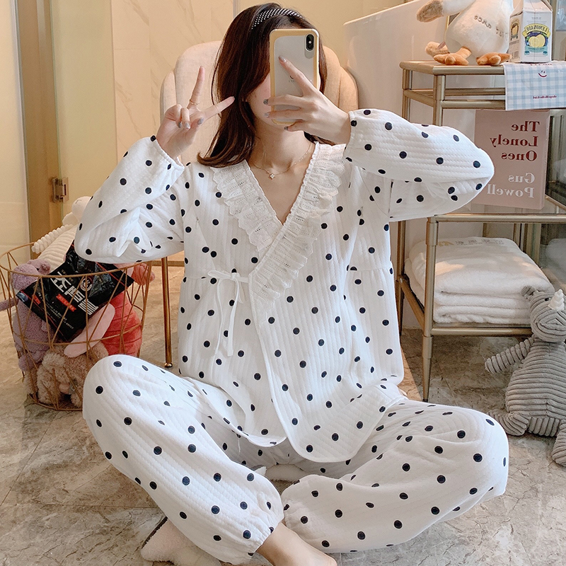 Jia Ying air cotton confinement clothes spring and autumn pure cotton postpartum breastfeeding pajamas March 12 winter maternity home wear 11