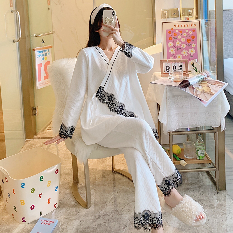 Yoga Moon Subsuit Spring Autumn Pure Cotton Postnatal Breastfeeding Pyjamas March 12 Winter Pregnant Women's Home Suit Suit 11