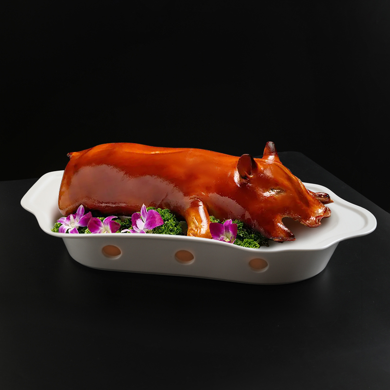 Special Plate for Roasting Suckling Pig, Heated Hotel Ceramic Tableware, Commercial Roast Duck, Roast Duck Insulation, Pure White Extra Large Plate
