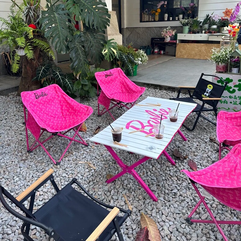 Barbie Pink Folding Chair Outdoor Leisure Chair Portable Picnic Table and Chair Set