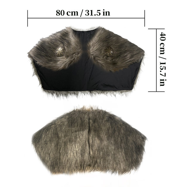 New Medieval Imitation Fur Shawl Warrior Cloak with Fur Collar, Nordic Viking Style Retro Cos Accessories