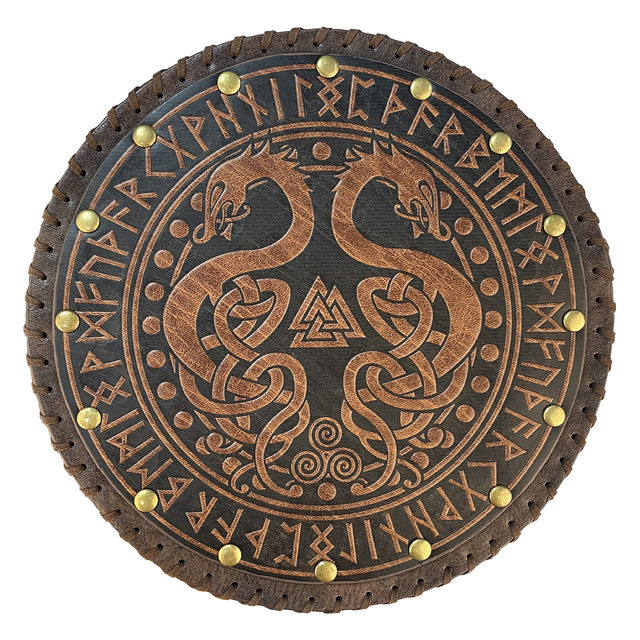 Medieval Round Embossed Waist Bag Leather Case Hanging Bag Nordic Viking Style Retro Cos Stage Performance Prop