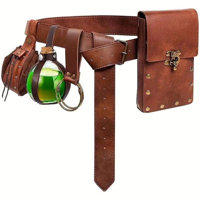 Steampunk Waist Bag, Medieval Belt, Magic Bottle, Wristband, Renaissance Cosplay Accessories