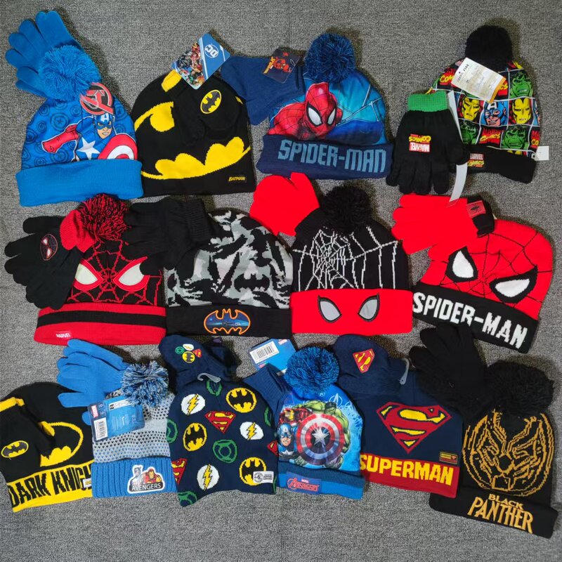 Marvel Children's Knitted Hat and Gloves Two-Piece Set Spider-Man Batman Superman Peripheral Hats Cold Weather Hats for Men and Women Marvel Children's Knitted Hat and Gloves Two-Piece Set Spider-Man Batman Superman Peripheral Hats Cold Weather Hats for Men and Women