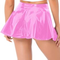 Womens A-Line Short Mini Skirts Glossy Latex Leather Flared