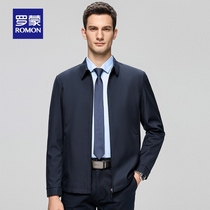 Luo Meng spring and autumn new mens jacket lapel middle-aged and elderly dad business casual cadre solid color iron-free mens jacket