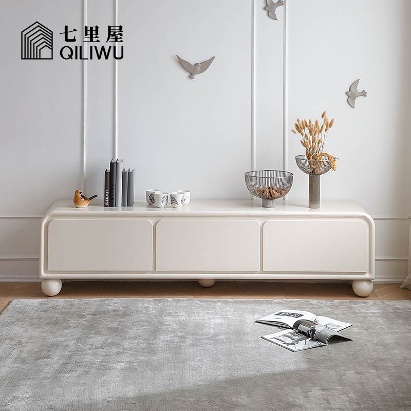 Seven-in-house cream wind TV cabinet Tea Table Composition Modern Minima Living Room Home Style Light Lavish Toasted Lacquer Ground Cabinet-Taobao