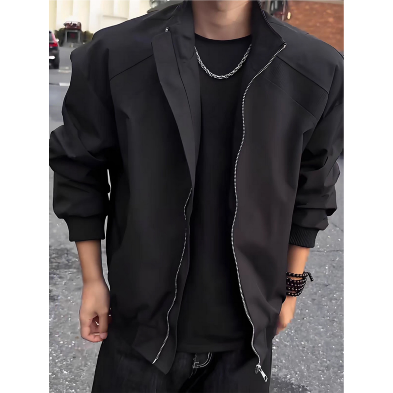 American-Style Straight-Shoulder Flight Jacket for Men, Autumn Season, Cool and High-End Silhouette, Stand-Up Collar, High Street Short Baseball Jacket American-Style Straight-Shoulder Flight Jacket for Men, Autumn Season, Cool and High-End Silhouette, Stand-Up Collar, High Street Short Baseball Jacket