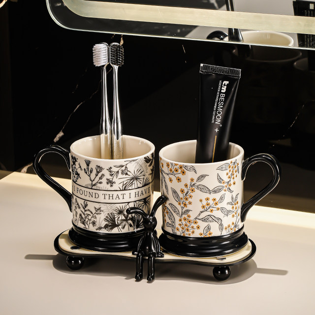 Swiss Joico French-Style Toothbrush Holder, High-End Bathroom Countertop Electric Toothbrush Holder, Mouthwash Cup, Toothbrush Cup