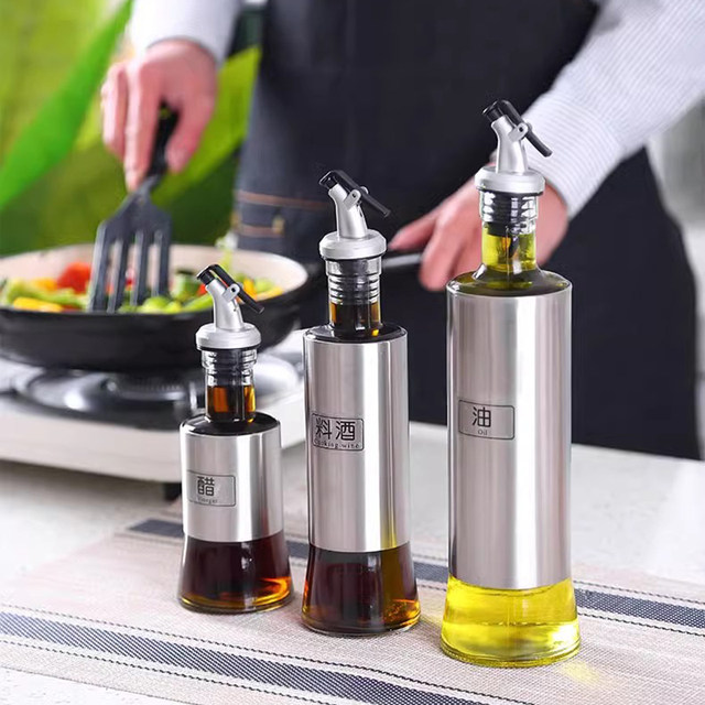 Swiss Joico Glass Leak-Proof Seasoning Bottle Set for Kitchen, Household and Commercial Use, Stainless Steel Oil Pot, Vinegar Pot, Sesame Oil Bottle