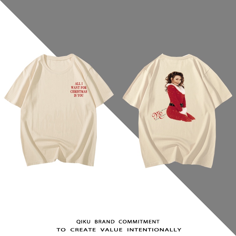 All I Want for Christmas Is You Mariah Carey T-Shirt Short-Sleeved Clothing Half-Sleeved Shirt