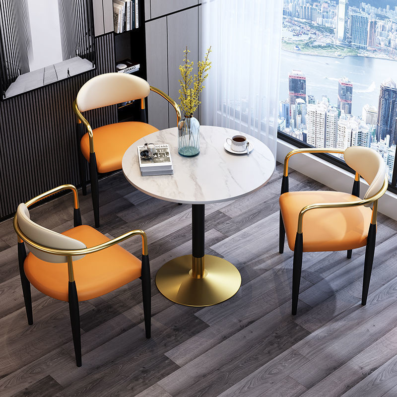Nordic Minimalist Home Rockboard Small Round Table Sales House Reception Negotiation Table And Chairs Combined Milk Tea Shop Casual Table-Taobao