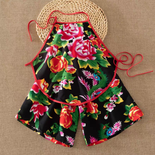Northeastern Large Floral Cloth Bellyband Shorts Set, Unisex Bellyband Performance Costume, Ethnic Style Funny Stage Outfit for Summer