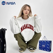 Autumn and winter velvet thickened round neck American retro red letter lazy style couple wear loose oversize sweatshirt for women