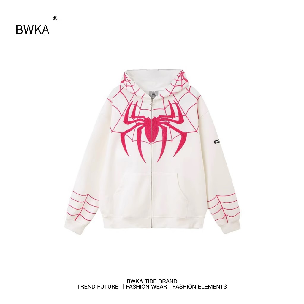 Original American retro spider printed embroidered zipper cardiovert sweatshirt lovers coat-Taobao