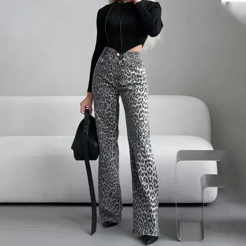 AAA Retro High End Leopard Print Женские узкие джинсы 2024