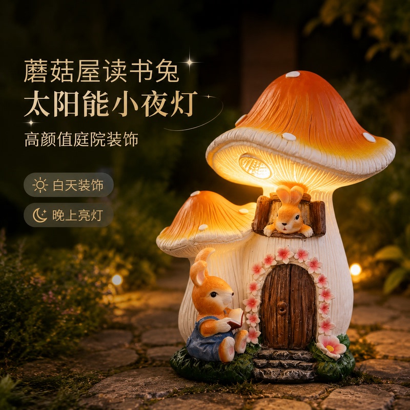 Mushroom Rabbit Solar Light Outdoor Courtyard Decoration Lawn Garden Ornament Waterproof Sun-Resistant Cute Pet Shape