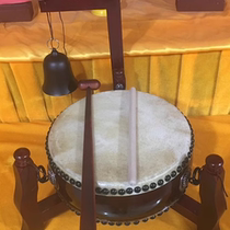 Taiwan Cowhide Drum Temple Tambourine Flat Drum Floor Bell Dharma Instrument Solid Wood Folding Tripod Dharma Drum Confession Bell Drum Direct Sales