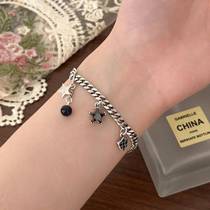 Yinruita five-pointed star black zircon S925 sterling silver vintage Thai silver vintage inlaid purple gold sand black agate bracelet