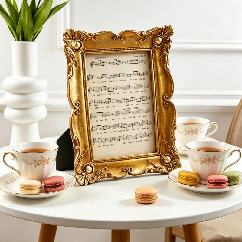 New Resin Photo Frame Display Stand 567inch Musical Notation Gold Vintage Pattern Rectangular Photo European-Style Photo Frame