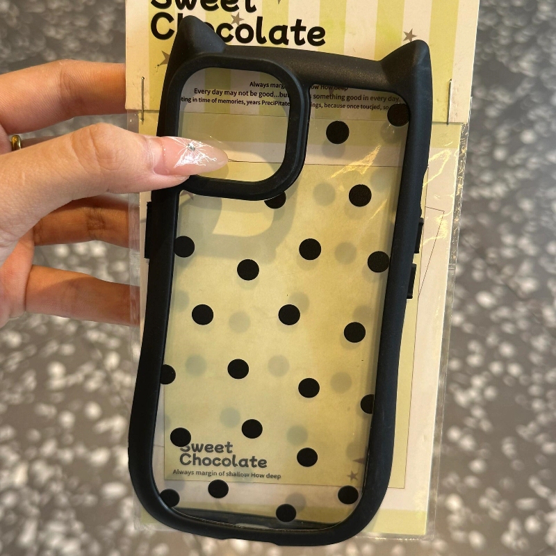 ins Suitable for Apple 15Promax Mobile Phone Case New iPhone 14 Black Polka Dot Cat Ears 13Pro Niche 12 Trendy 11 Cute 8Plus Stylish 7 Silicone X Female XS Protection Xr Set Max