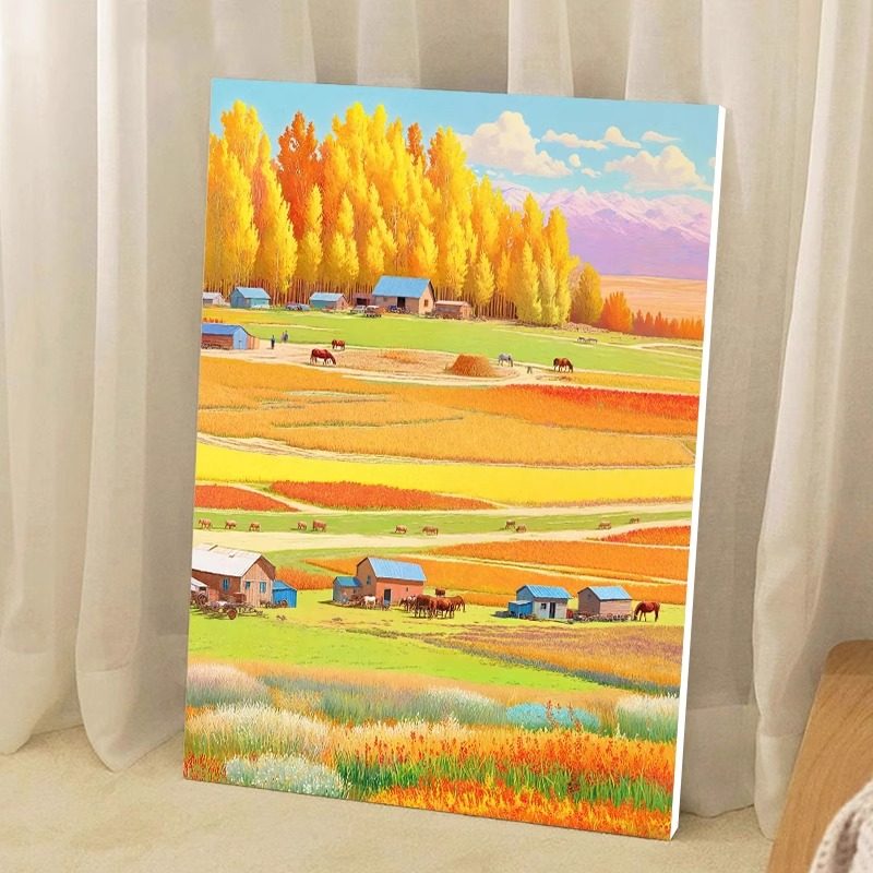 秋意浓diy数字油画治愈系风景手工画画填色涂色画手绘解压丙烯画-淘宝网