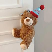 Bear door handle anti-collision protective cover bedroom room cute hanging decoration living room decoration plush doll pendant doll