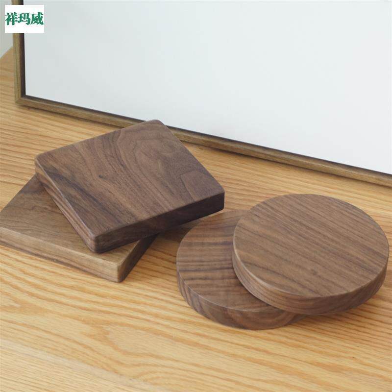 Black Walnuts Solid Wood Plate Round Wood Block Square Solid Wood Plate Model Pendulum Piece Jewellery Display Base Cup Mat-Taobao