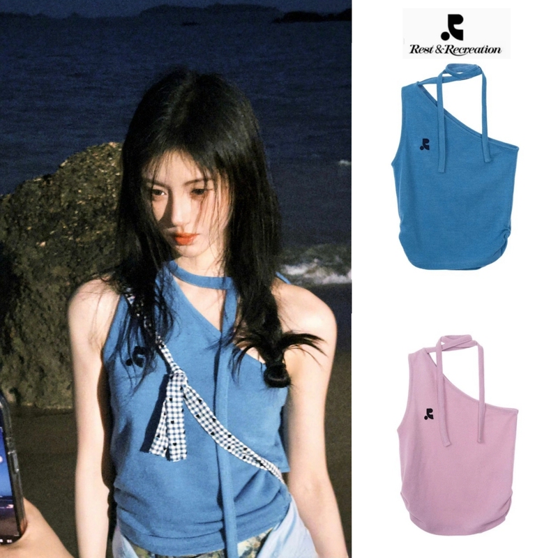 Ji Jingyi's Same Style Restandrecreation Off-Shoulder Knitted Vest for Women Rr Strapless Short Top