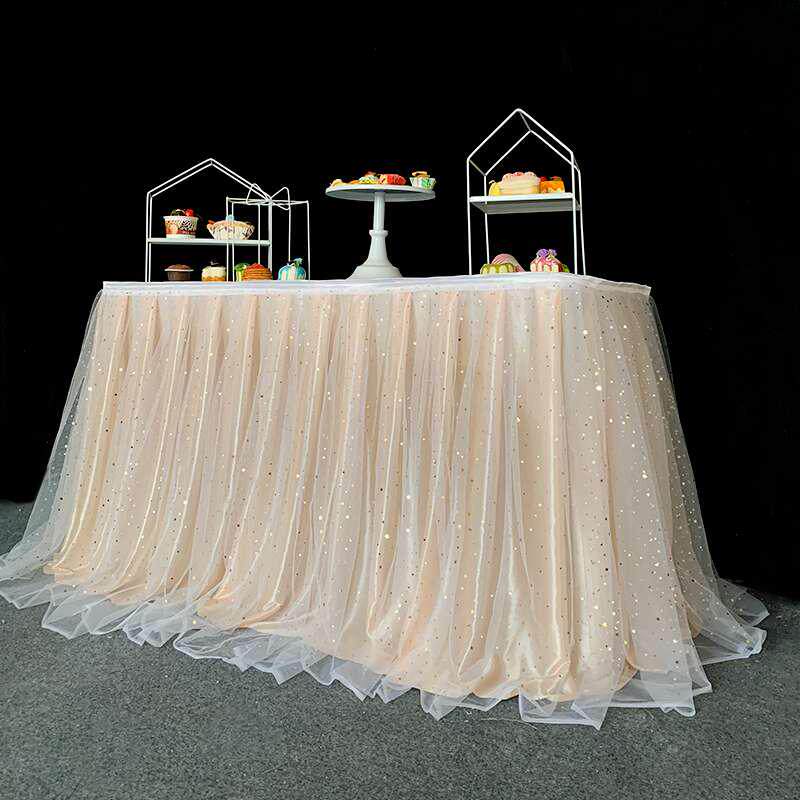 Wedding Dessert Table Desk Cloth Sign To Desk Placement Table Dress Birthday Party Fluffy Dress Opening Event Gauze Bench Skirt-Taobao