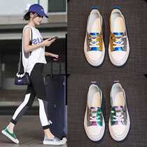 Genuine leather white shoes for women 2024 spring new versatile slip-on shallow mouth single shoes cowhide color matching flat shoes