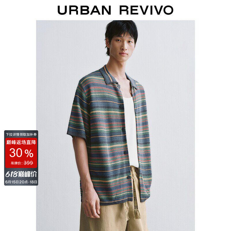 Ur2026 Summer New Men's Casual Holiday Multi-Color Striped Short-Sleeved Knitted Cardigan Uml960016