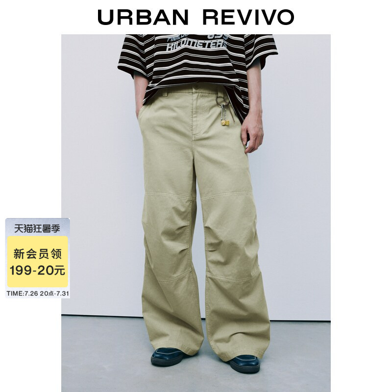 Ur2026 New Autumn Men's Fashion Trendy Street Style Pleated Cotton Wide-Leg Pants with Personality Accessories Uuv660063