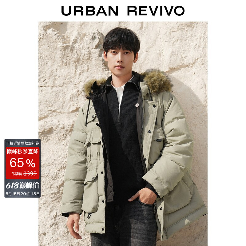 Ur New Winter Men's Casual Plush Hooded Multi-Pocket down Parka Jacket Uml150055