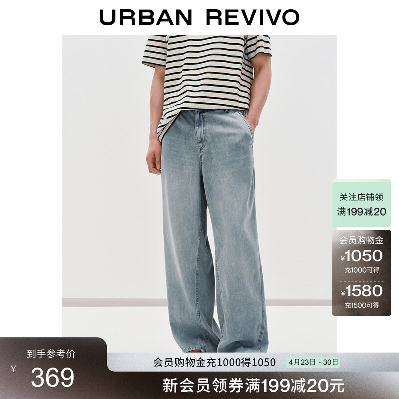 Ur2026 New Summer Men's Fashion Casual Washed Whiskered Wide-Leg Denim Pants Umf860032