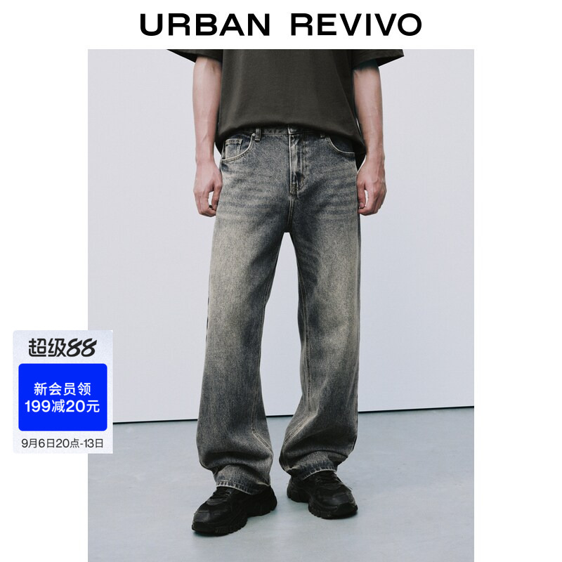 Ur2026 New Autumn Men's Casual Washed Whiskered Cotton Straight-Leg Denim Pants Uuy860040