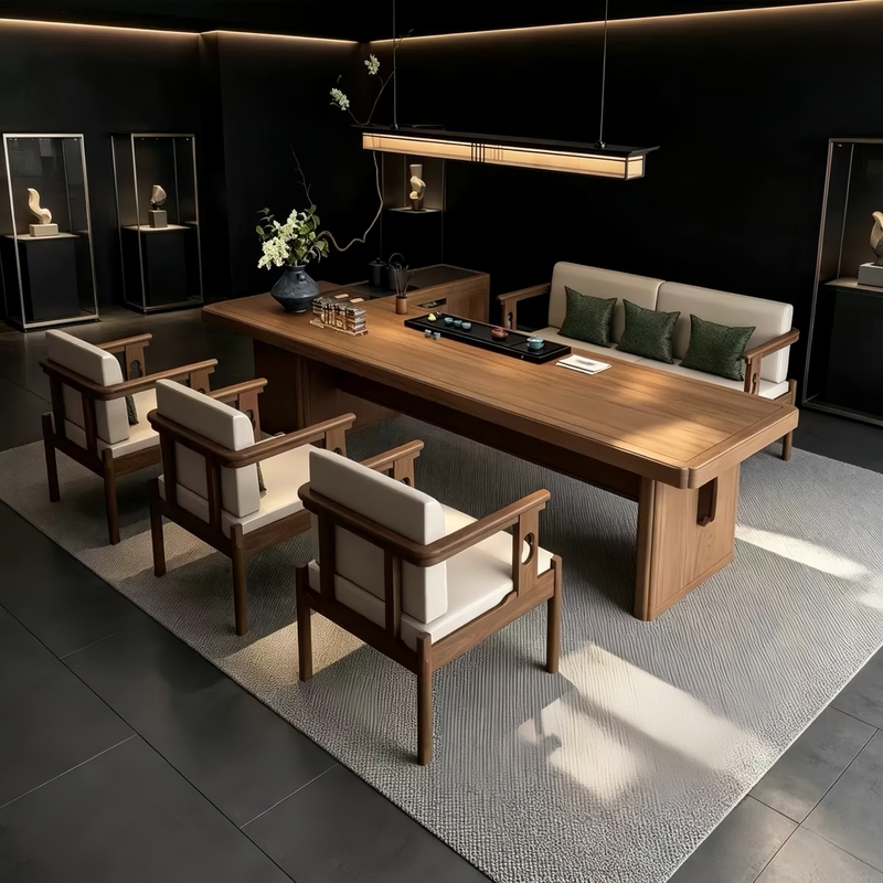 Song-Style Aesthetics North American Black Walnut Tea Table and Chair Set, New Chinese-Style Solid Wood Tea Table for Home and Office Use Song-Style Aesthetics North American Black Walnut Tea Table and Chair Set, New Chinese-Style Solid Wood Tea Table for Home and Office Use