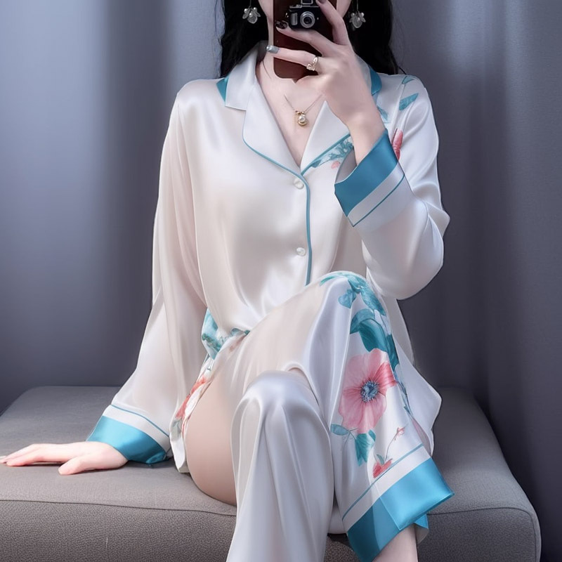 Victoria Summer Silk Pajamas for Women, Spring and Autumn Chinese Style Long-Sleeved Long Pants, Can Be Worn Outside, Mulberry Silk Loungewear Set Victoria Summer Silk Pajamas for Women, Spring and Autumn Chinese Style Long-Sleeved Long Pants, Can Be Worn Outside, Mulberry Silk Loungewear Set