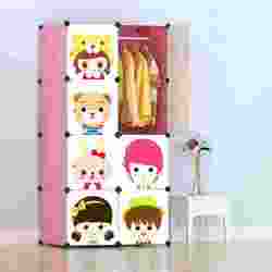 Cartoon simple wardrobe baby combination plastic fabric storage cabinet simple modern folding wardrobe storage cabinet