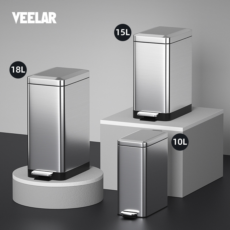 Stainless steel trash can home high face value pedaled foot tread with lid toilet trash can kitchen living-room slow down-Taobao