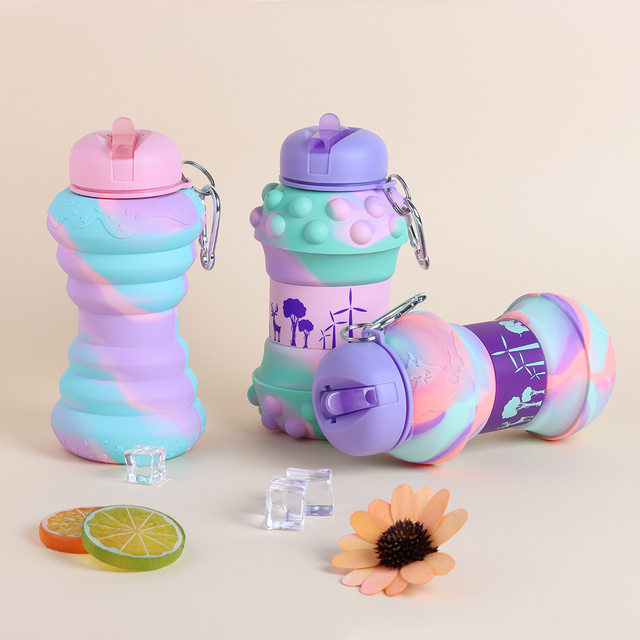 Children's Foldableable Water Cup Outdoor Sports Spherical Silicone Portable Creative Anti-Fall and Leak-Proof Food Grade Water Kettle Travel