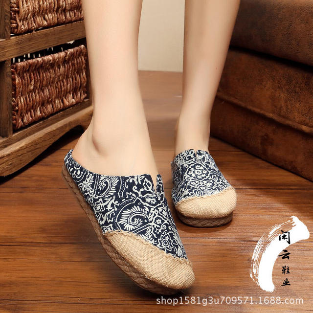 Yunnan Handmade Cotton and Linen Slippers for Women, Canvas Slippers for Couples, Japanese-Style Closed-Toe Soft-Soled Home Shoes, Linen Straw Shoes