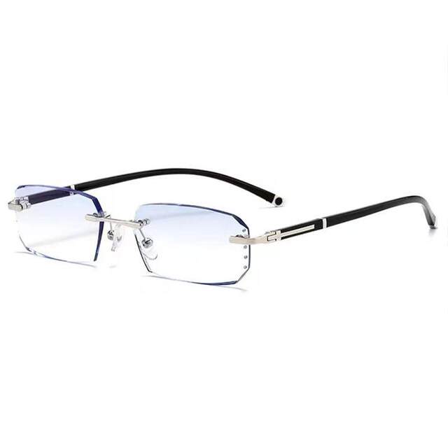 Anti-Blue Light Radiation Glasses for Men at Work and Computers, Eye Protection for Watching Mobile Phones, Diamond-Cut Flat Glasses, Rimless Glasses