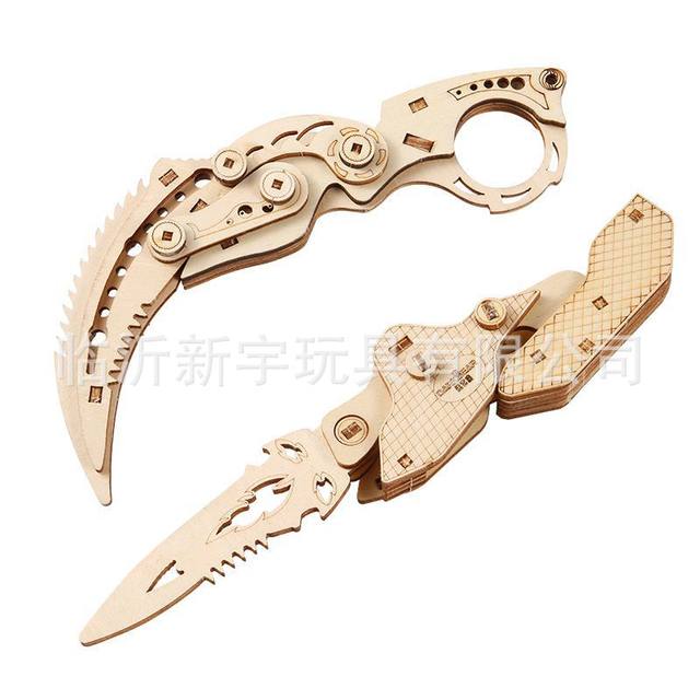 Wooden Butterfly Foldableing Claw Knife Assembled Puzzle Model Wooden Building Blocks Educational Toy Csgo Game Same Style
