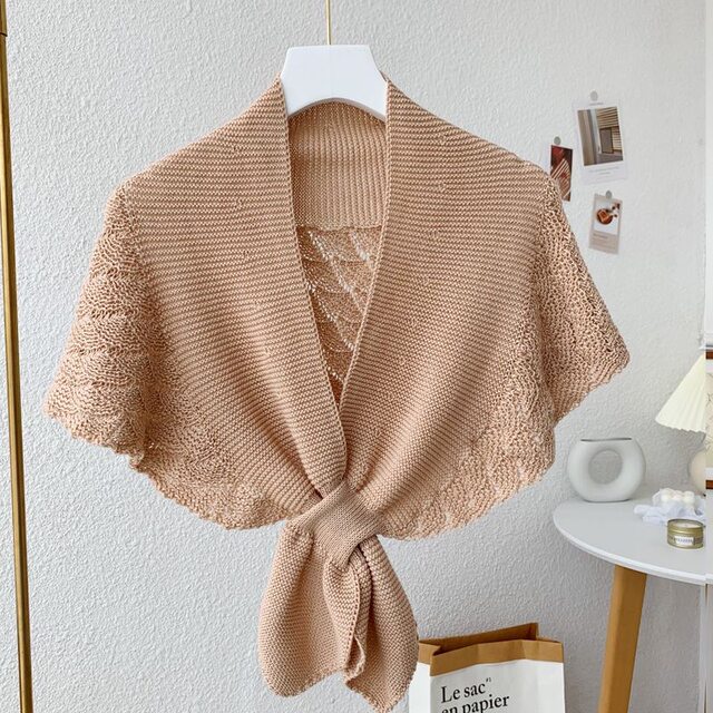 Japanese Style Knitted Shawl, Age-Reducing Crow's Feet, Ladylike Style Spring and Summer Women's Cervical Spine Protection, Air-Conditioned Room Shoulder Scarf